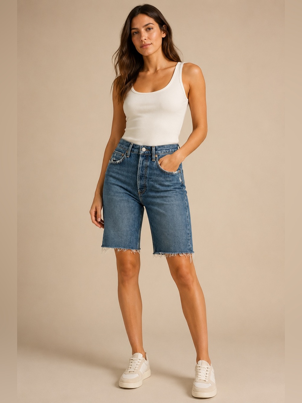 AGOLDE 90s Short Distressed Button Fly Denim Bermuda Shorts 26